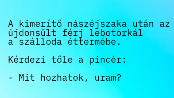 A kimerítő nászéjszaka után az újdonsült férj lebotorkál a szálloda éttermébe