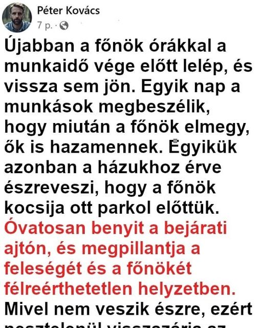 Újabban a főnök órákkal a munkaidő vége előtt lelép