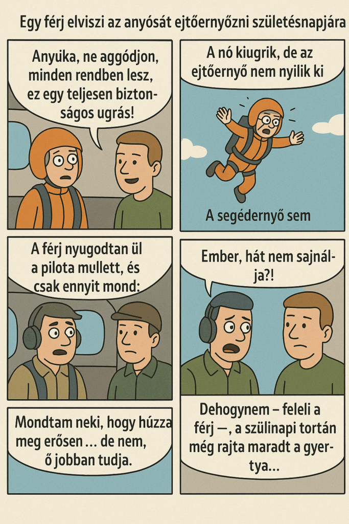 Vicc: Egy férj elviszi az anyósát ejtőernyőzni születésnapjára.