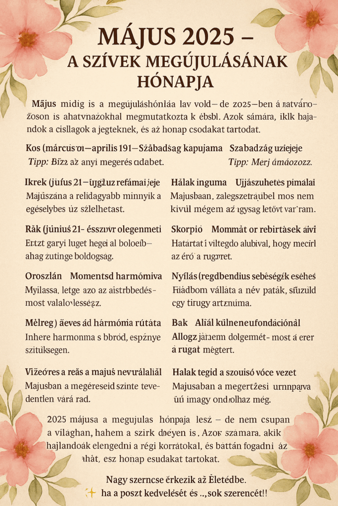 Sorsfordulatokban bővelkedő MÁJUS várhat ránk 2025-ben!