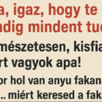 🔴– Apa, igaz, hogy te mindig mindent tudsz? 🔴– Természetesen, kisfiam. Ezért vagyok apa!