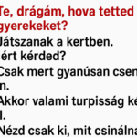 🔴– Te, drágám, hova tetted a gyerekeket? 🔴– Játszanak a kertben. Miért kérded?