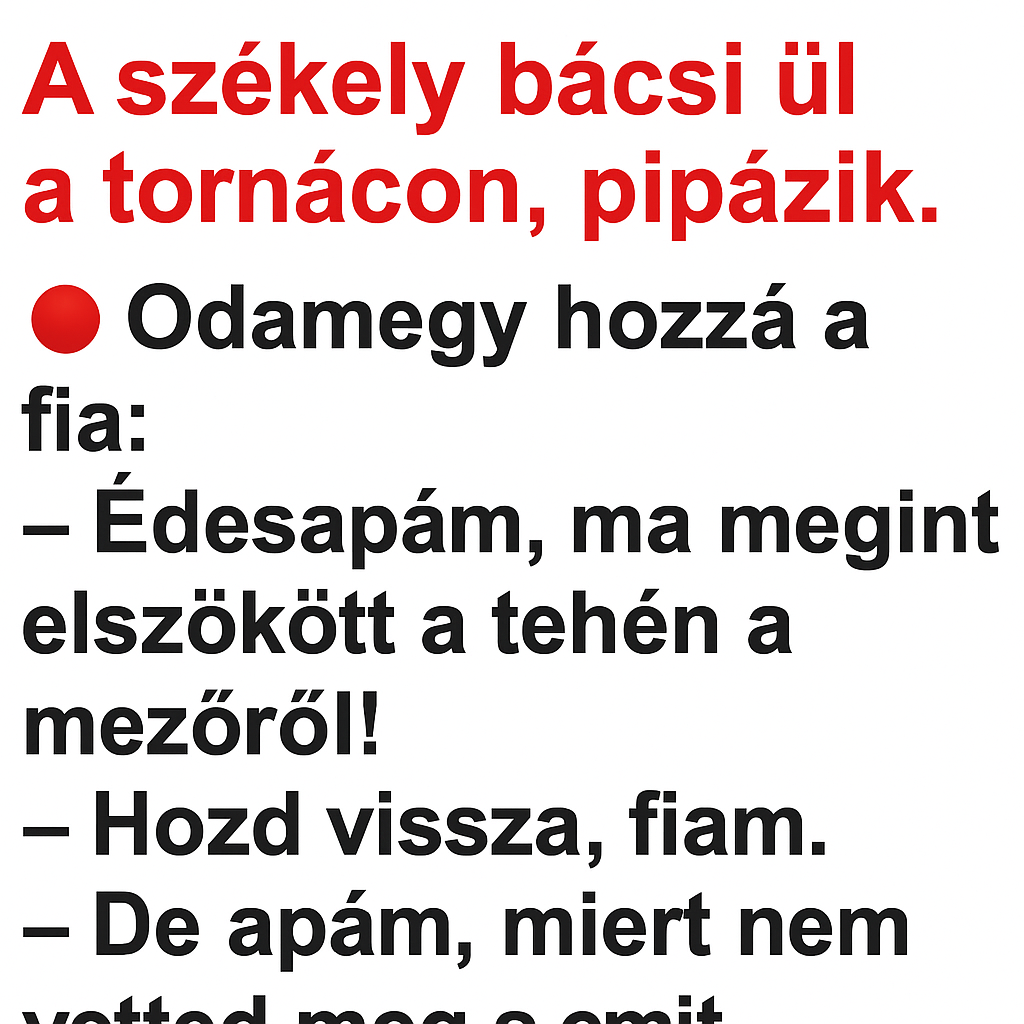 VICC: A székely bácsi ül a tornácon, pipázik. Odamegy hozzá a fia:
