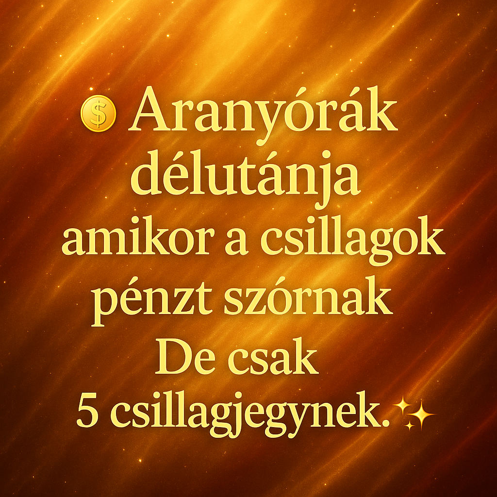 💰 “Aranyórák délutánja – amikor a csillagok pénzt szórnak” 💫 De csak 5 csillagjegynek. 💰 “Aranyórák délutánja – amikor a csillagok pénzt szórnak” 💫 De csak 5 csillagjegynek.