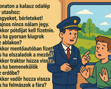 A vonaton a kalauz odalép egy utashoz: A vonaton a kalauz odalép egy utashoz: