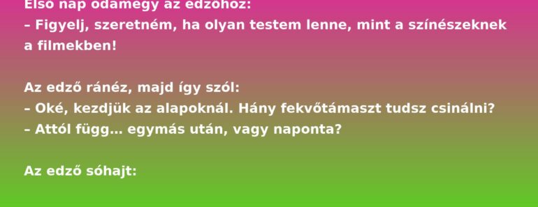 Egy férfi elhatározza, hogy életmódot vált, és beiratkozik egy edzőterembe