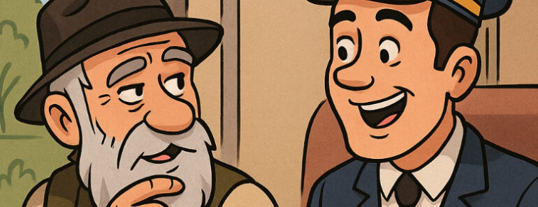 A székely bácsi beül a vonatba, leül az ablak mellé.  Egyszer csak jön az ellenőr: – Jegyeket, bérleteket!  A bácsi keresgél, túrja a zsebeit…