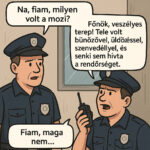 VICC: Egy újonc rendőr életében először megy moziba, mert a főnöke kulturális pihenőt engedélyez neki. – Fiam, csak figyeljen, ne szóljon bele a filmbe, és ne próbálja letartóztatni a gonoszt! – figyelmezteti a főnök. – Értettem, főnök! – mondja büszkén az újonc. Megérkezik a terembe, körbenéz. – Sötét, mindenki hallgat… d9e92b29-1255-476a-8a95-a9d4809ace68