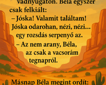 Két aranyásó, Béla és Jóska, már hetek óta ásnak a vadnyugaton. Két aranyásó, Béla és Jóska, már hetek óta ásnak a vadnyugaton.