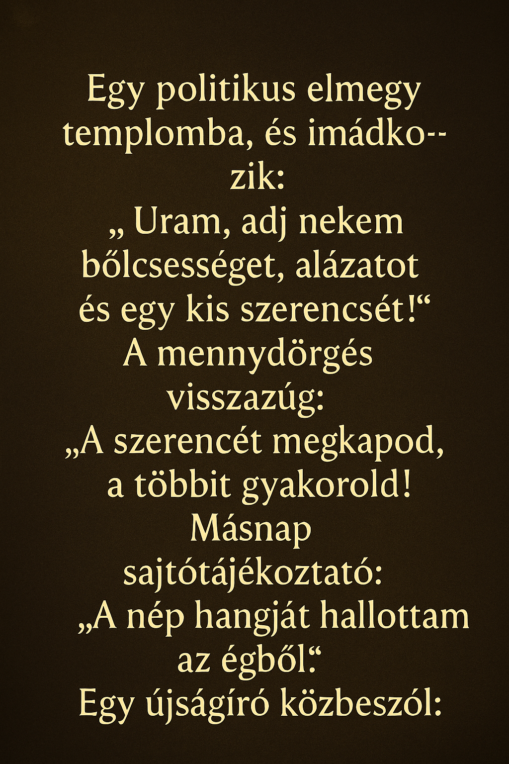 Egy politikus elmegy templomba, és imádkozik: Egy politikus elmegy templomba, és imádkozik: