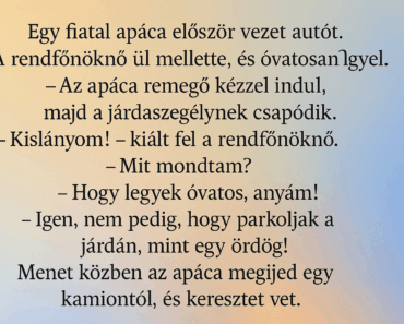 Egy fiatal apáca először vezet autót. Egy fiatal apáca először vezet autót.