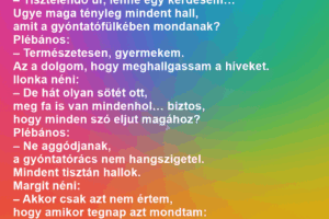 A templom előtt két öreg néni beszélget, mikor kilép a plébános.