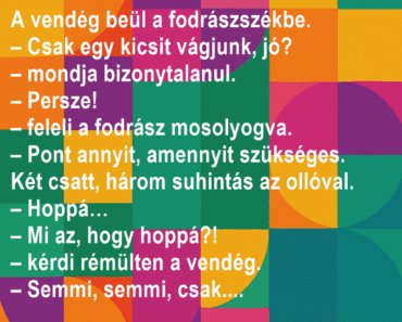 A vendég beül a fodrászszékbe. A vendég beül a fodrászszékbe.