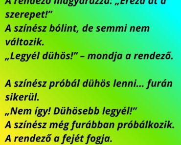 A színész próbál egy jelenetet, de nem megy.