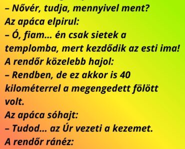 Egy apáca száguld az országúton a kis autójával.