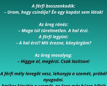 Egy férfi egész nap a tónál horgászik.