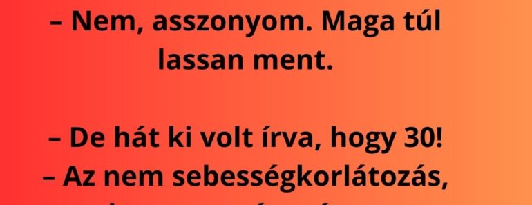 Egy rendőr megállít egy idős nénit, aki nagyon lassan vezet.