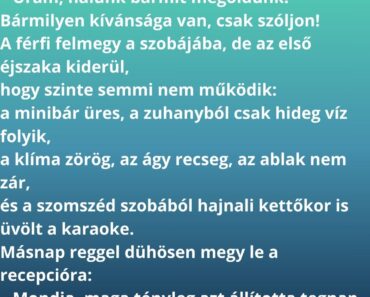 Egy üzletember megérkezik egy elegáns szállodába. A recepciós így szól: