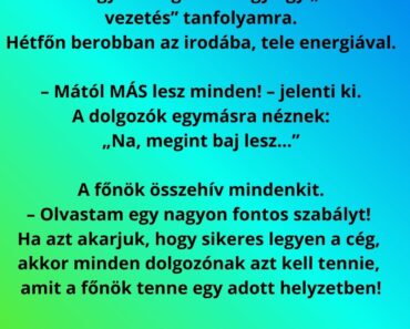 A főnök egy hétvégén elmegy egy „Siker és vezetés” tanfolyamra.