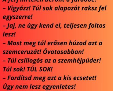 A feleség reggel a tükör előtt sminkel.