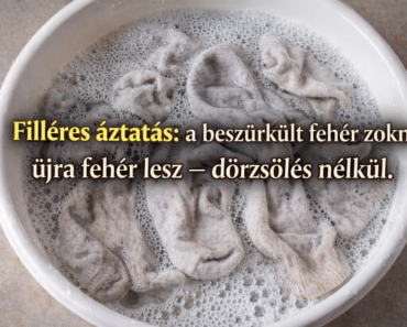„Filléres áztatás: a beszürkült fehér zokni újra fehér lesz — dörzsölés nélkül.”