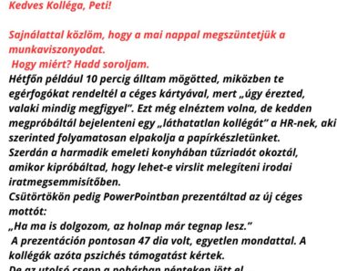 A főnök elbocsátó levele az alkalmazottnak