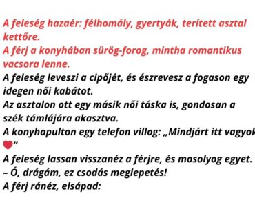 A feleség hazaér: félhomály, gyertyák, terített asztal kettőre.