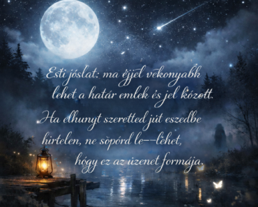 Esti jóslat: ma éjjel vékonyabb lehet a határ emlék és jel között. Ha elhunyt szeretted jut eszedbe hirtelen, ne söpörd le—lehet, hogy ez az üzenet formája.