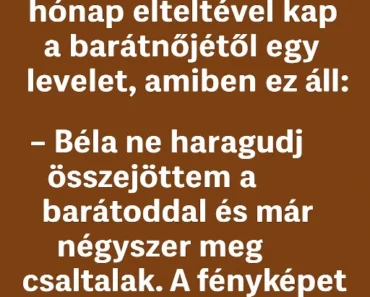 Vicc: Béla a katonaideje alatt kap a barátnőjétől egy levelet