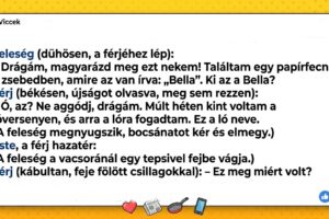 A feleség dühösen odalép a férjéhez, aki békésen újságot olvas.