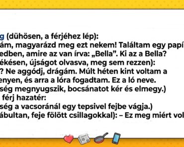 A feleség dühösen odalép a férjéhez, aki békésen újságot olvas.