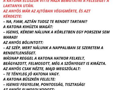 A katona először vitte haza bemutatni a feleségét a laktanya után.