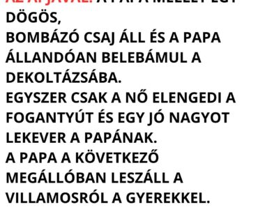 Móricka a villamoson utazik az apjával.